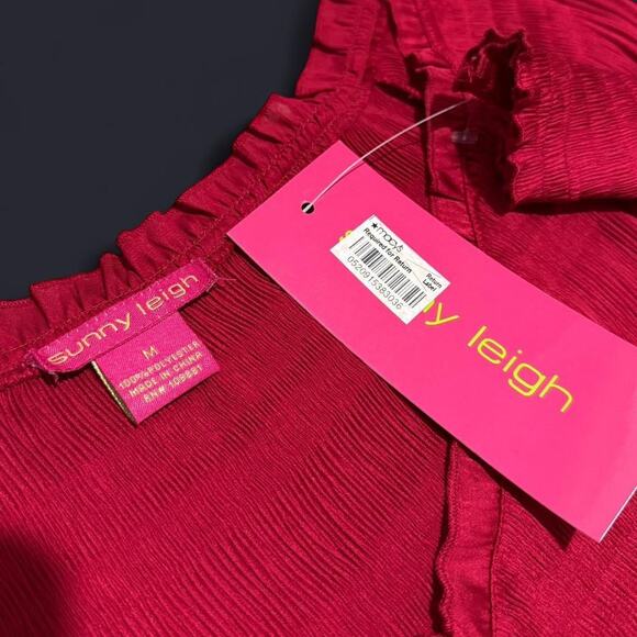 NWT Y2K Sunny Leigh Red Long Balloon Sleeve Pleated Romantic Fairy Tunic Top M - Picture 8 of 8